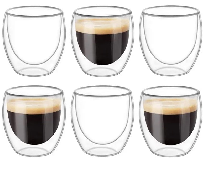 Juego de 6 Tazas Café Doble Vidrio 80ml
